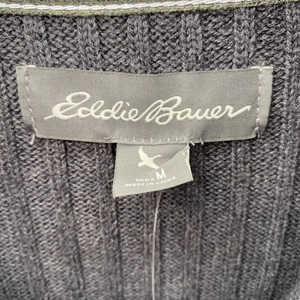 Eddie‎ Bauer Sweater Mens Medium Charcoal Gray Cardigan Knit Full Zip Dad Casual